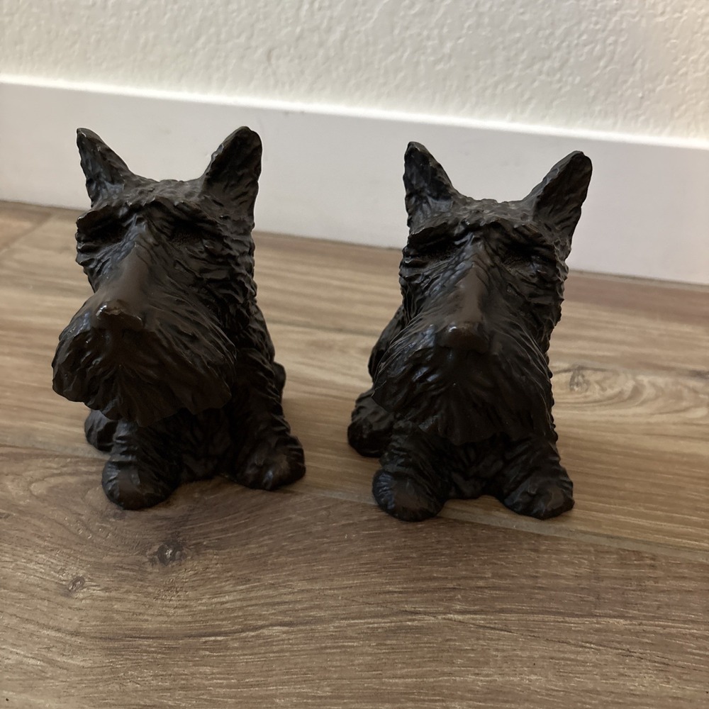 Vintage Scotty Dog Brown Bookends Pair Resin 7 Inch Heavy Mid Century Style
